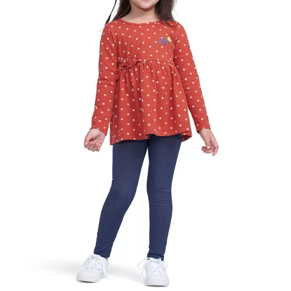 NWT - Lucky Brand 2 Piece Burnt Orange Floral Top with Denim Looking Leggings 3T - Picture 2 of 3